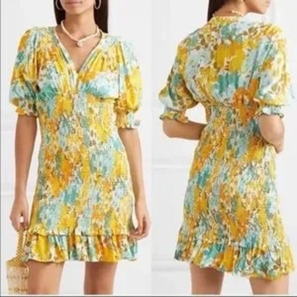 Faithfull The Brand Margherita Smocked Floral Mini Dress